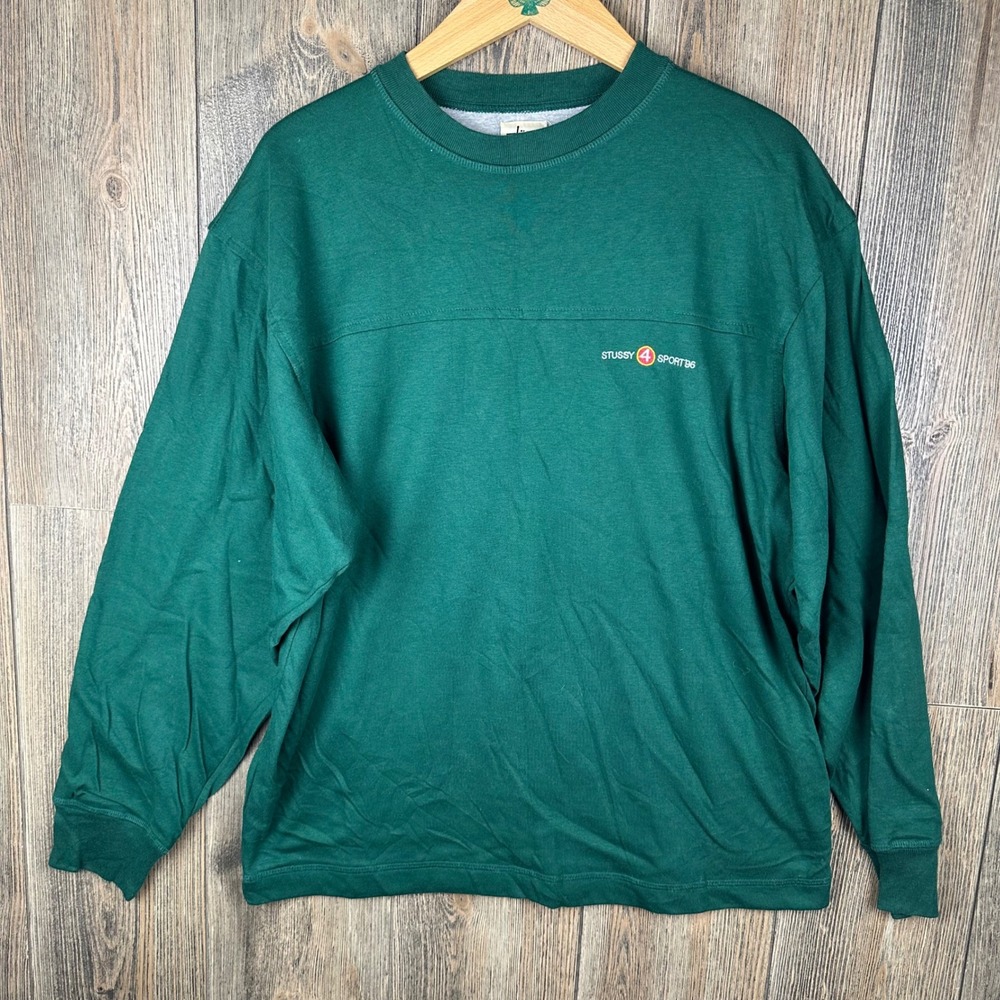 Stussy 4 Sport 96 Reversible Sweatshirt Men Medium Green Grey Vintage Streetwear